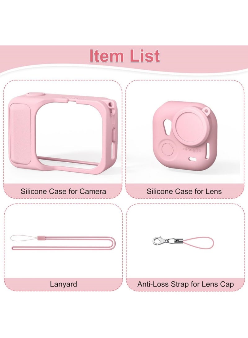 Adando Silicone Cover Set for Insta360 Go Ultra Camera, Anti-Loss Strap and Lanyard, Silicone Case for Action Pod, Protective Camera Cover for Insta360 Go Ultra, Durable and Secure (Pink) - Image 4